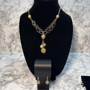 Romanza Italy 18 Karat Goldplated Y Orbit Necklace & Earrings Ret.
